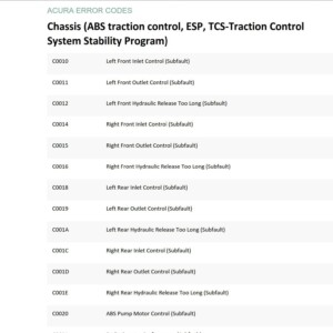 chassis (abs traction control, esp, tcs traction control system stability program). error code