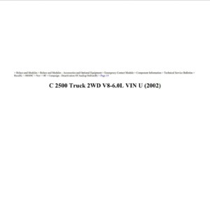 chevrolet c series truck 2002 c2500 truck v8 6.0l workshop manual
