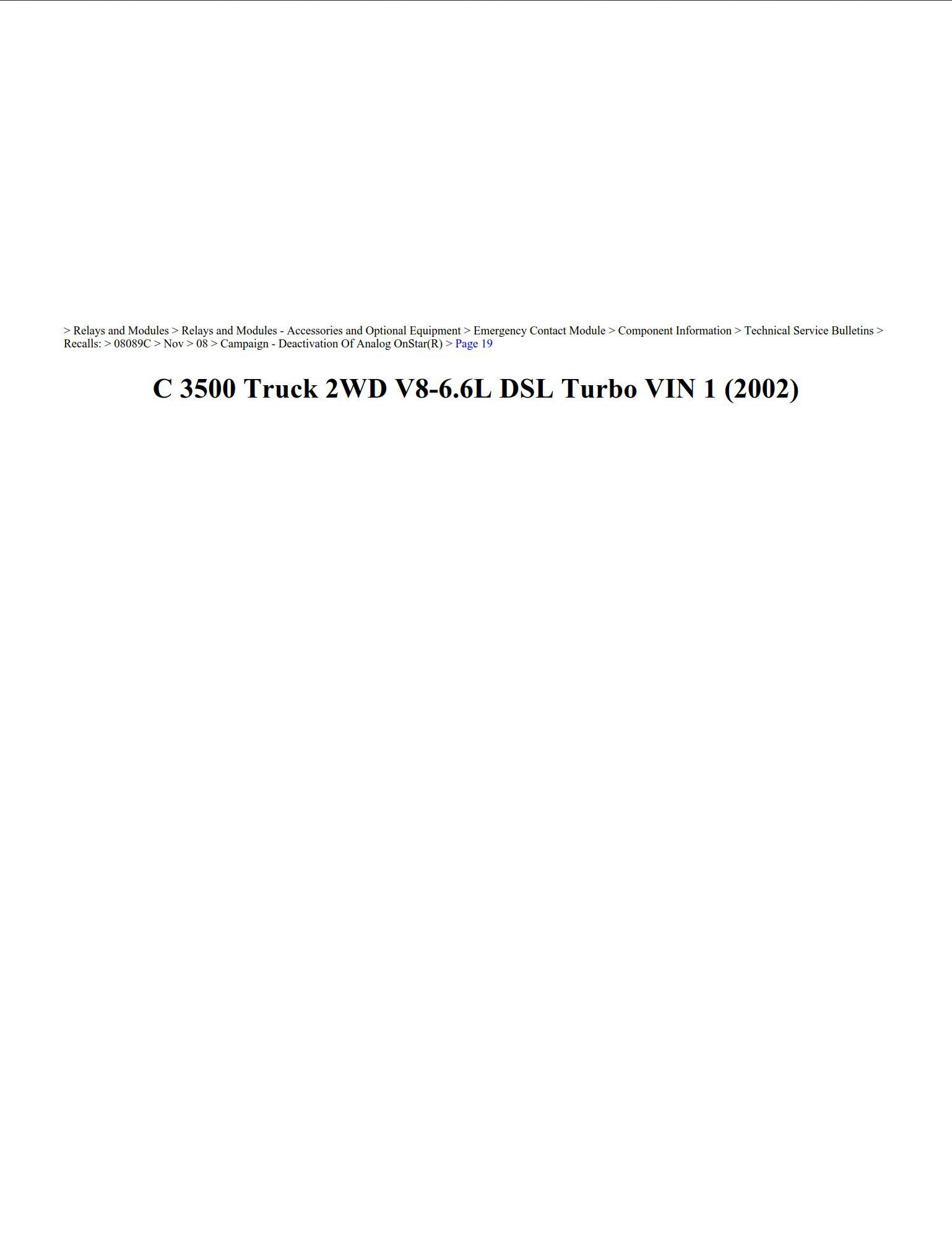 chevrolet c series truck 2002 c3500 truck v8 6.6l workshop manual