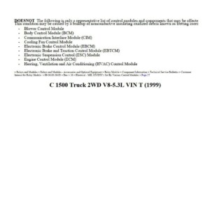 chevrolet c1500 1999 2wd 5.3l vin t workshop manual