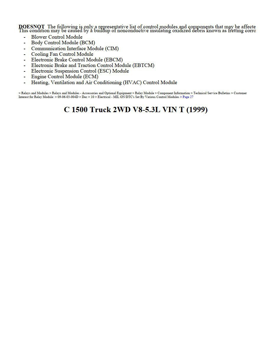 chevrolet c1500 1999 2wd 5.3l vin t workshop manual
