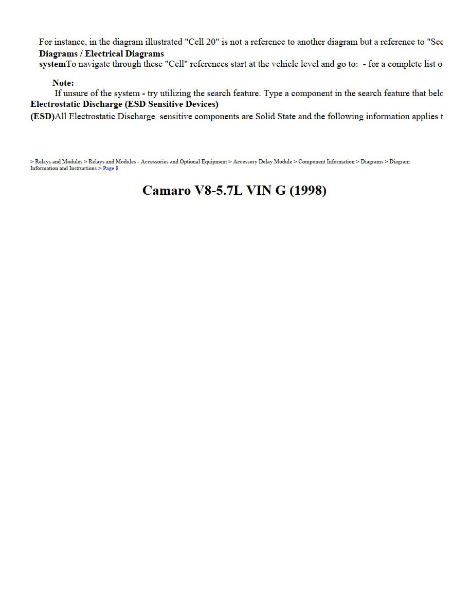 chevrolet camaro 1998 5.7l workshop manual