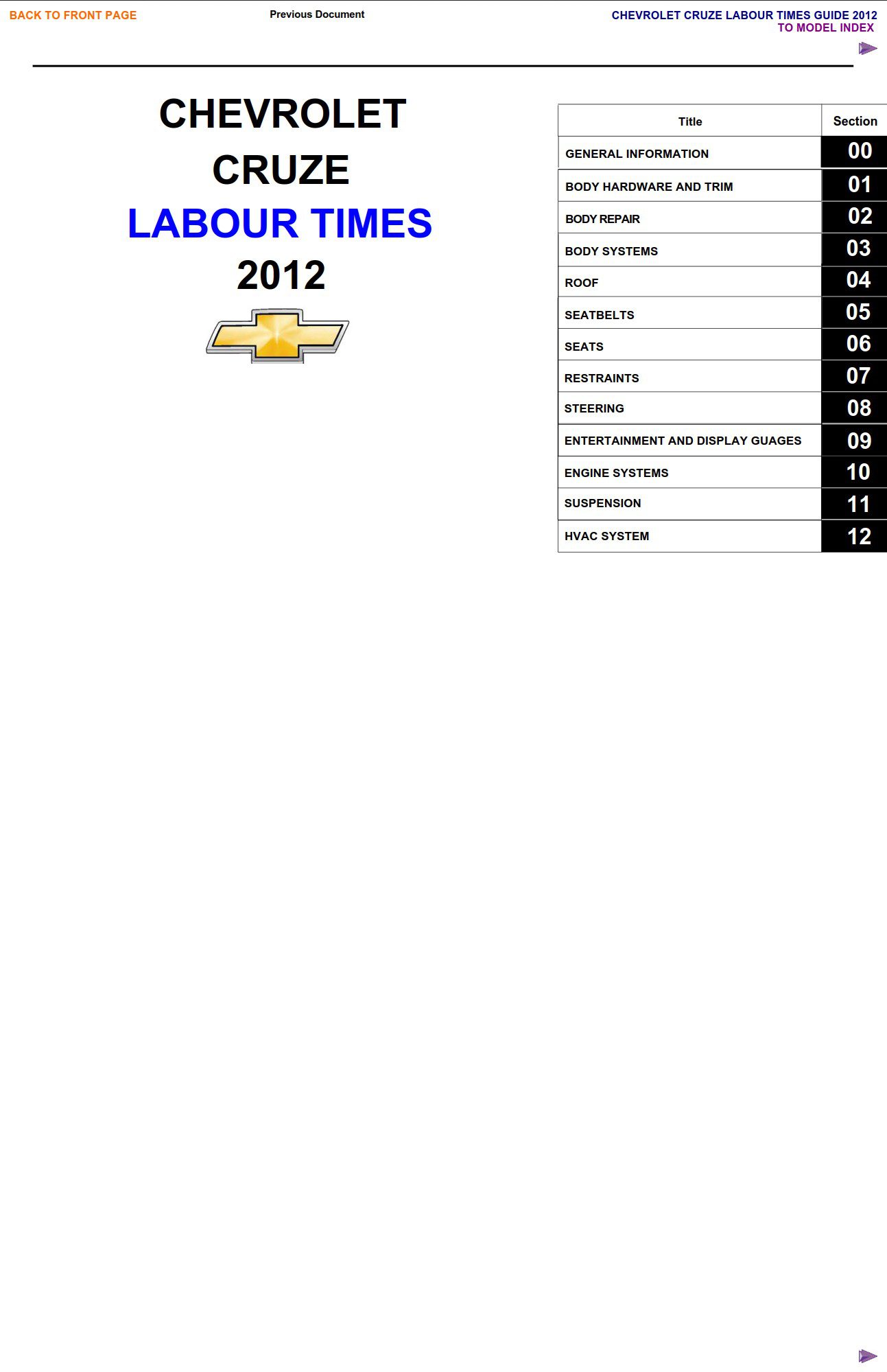 chevrolet cruze 2012 workshop manual