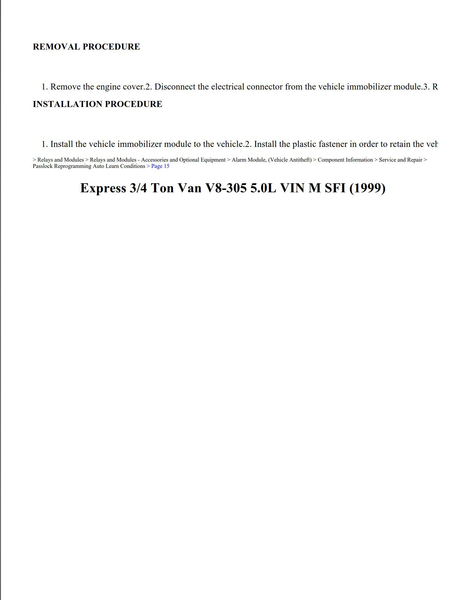 chevrolet express 1999 5.0l vin m sfi workshop manual