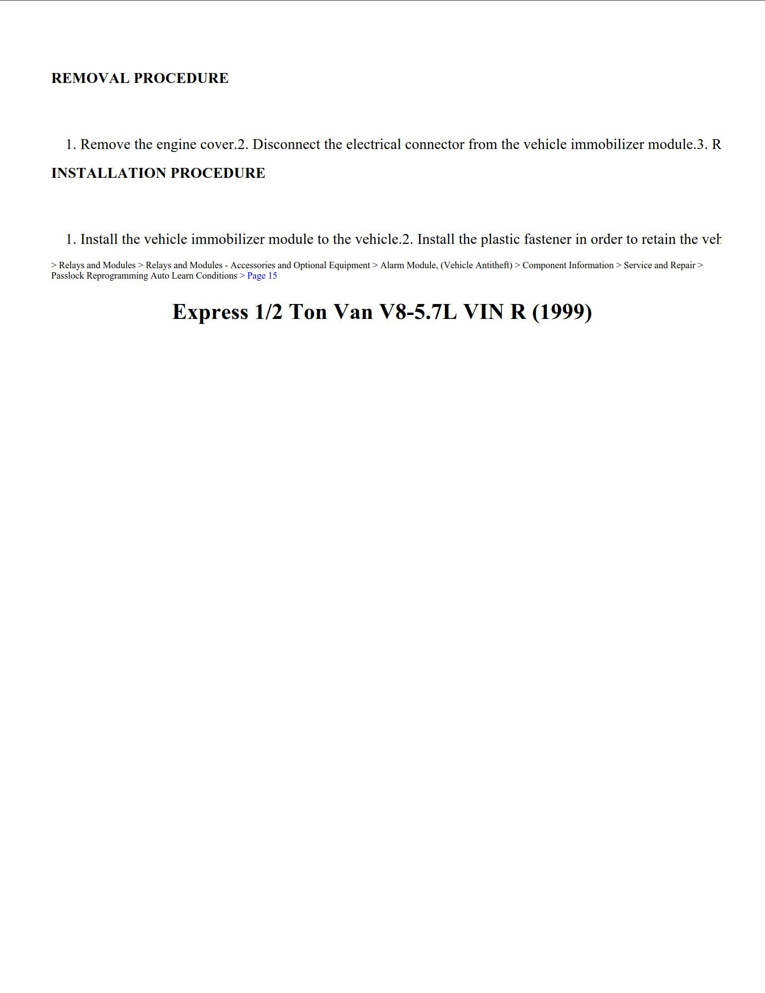 chevrolet express 1999 5.7l vin r workshop manual