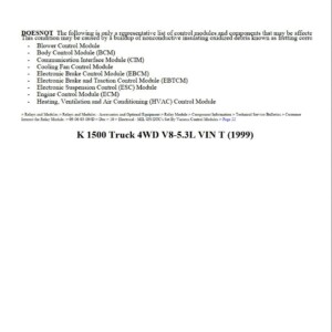 chevrolet k1500 1999 truck 4wd 5.3l vin t workshop manual