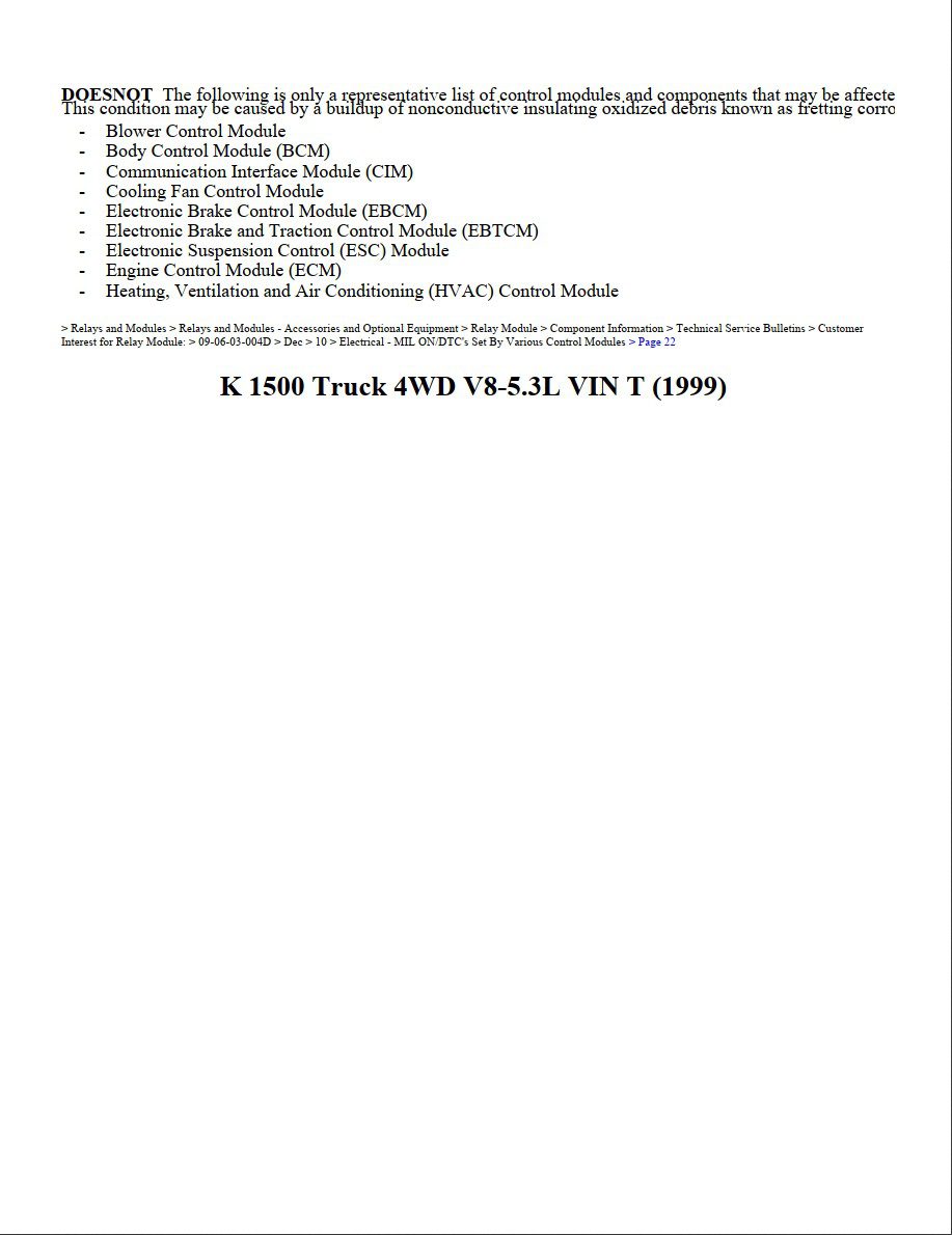 chevrolet k1500 1999 truck 4wd 5.3l vin t workshop manual