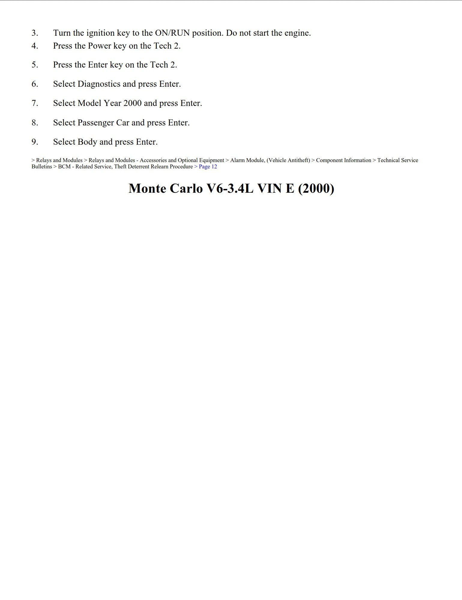 chevrolet monte carlo 2000 v6 3.4l workshop manual