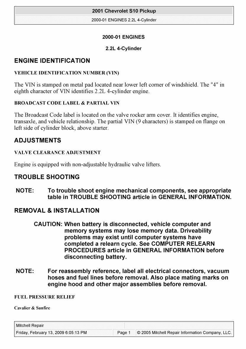 chevrolet s10 2001 workshop manual