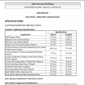 chevrolet s10 2004 workshop manual