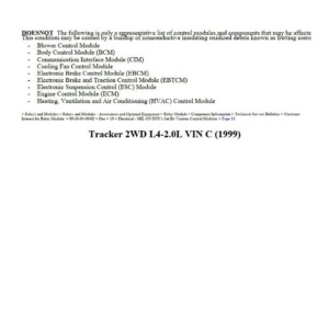 chevrolet tracker 1999 2wd 2.0l vin c workshop manual