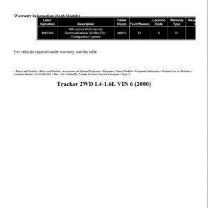 chevrolet tracker 2000 1.6l vin 6 workshop manual