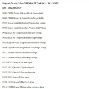 chevrolet truck fault codes dtc