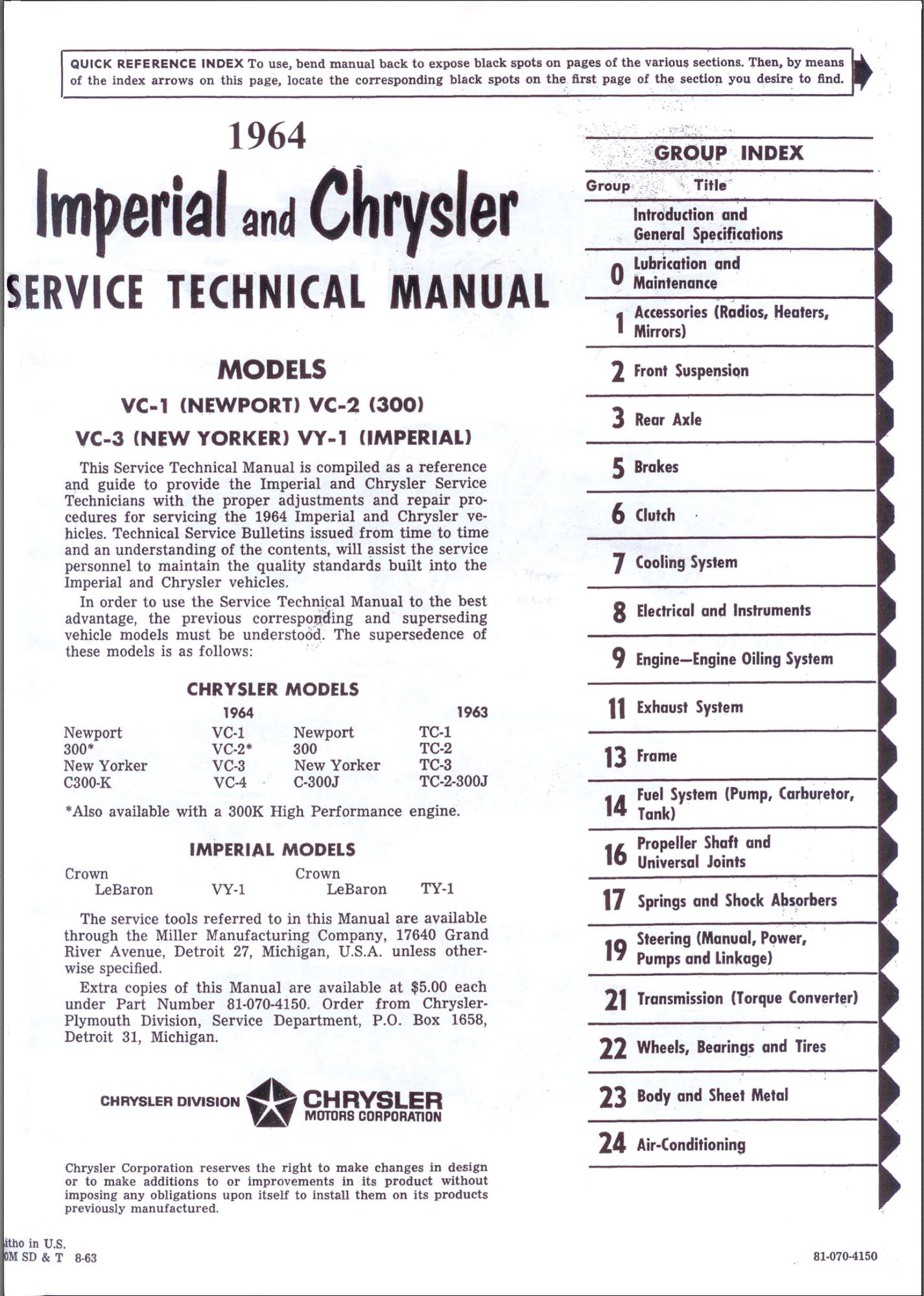chrysler lebaron 1964 workshop manual
