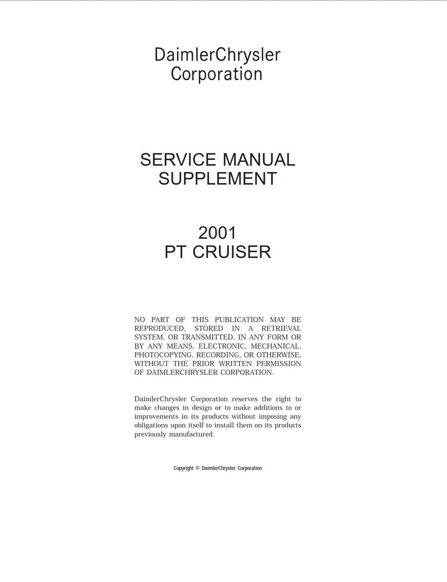 chrysler pt cruiser 2001 workshop manual