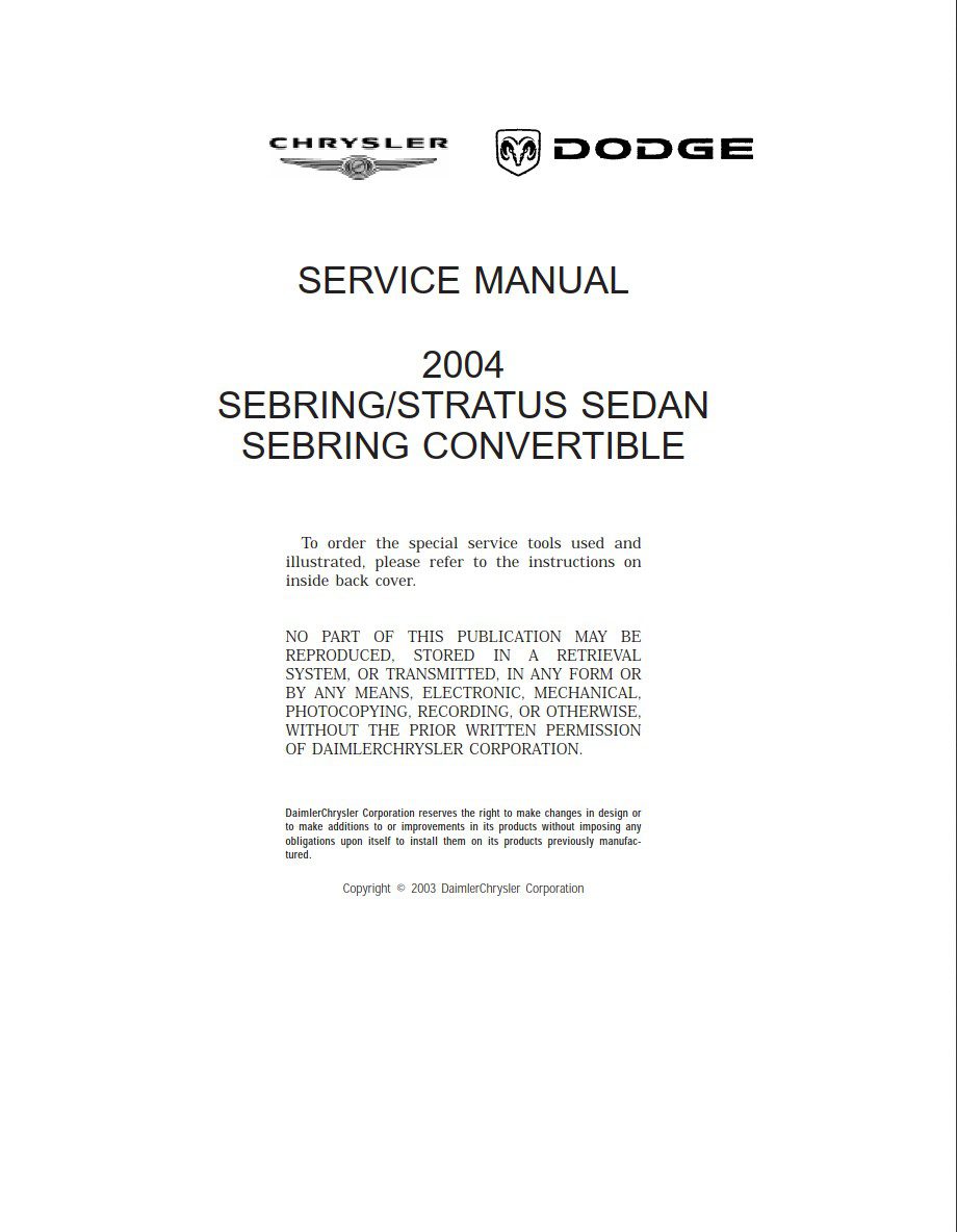 chrysler sebring 2004 workshop manual