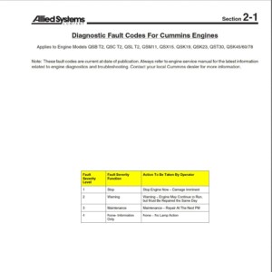 cummins engines fault codes for qsb t2, qsc t2, qsl t2, qsm11, qsx15, qsk19, qsk23, qst30