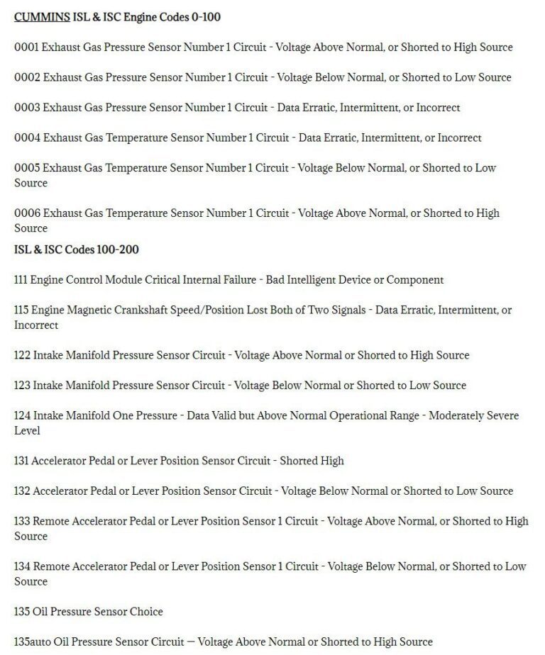 Dtc Isc CUMMINS ISL & ISC Fault Codes DTC - DIY & Guides
