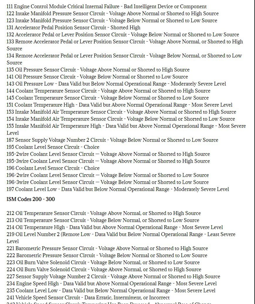 cummins ism fault codes dtc
