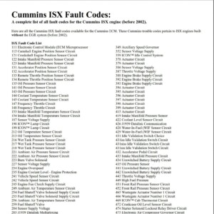 cummins isx fault codes (before 2002)