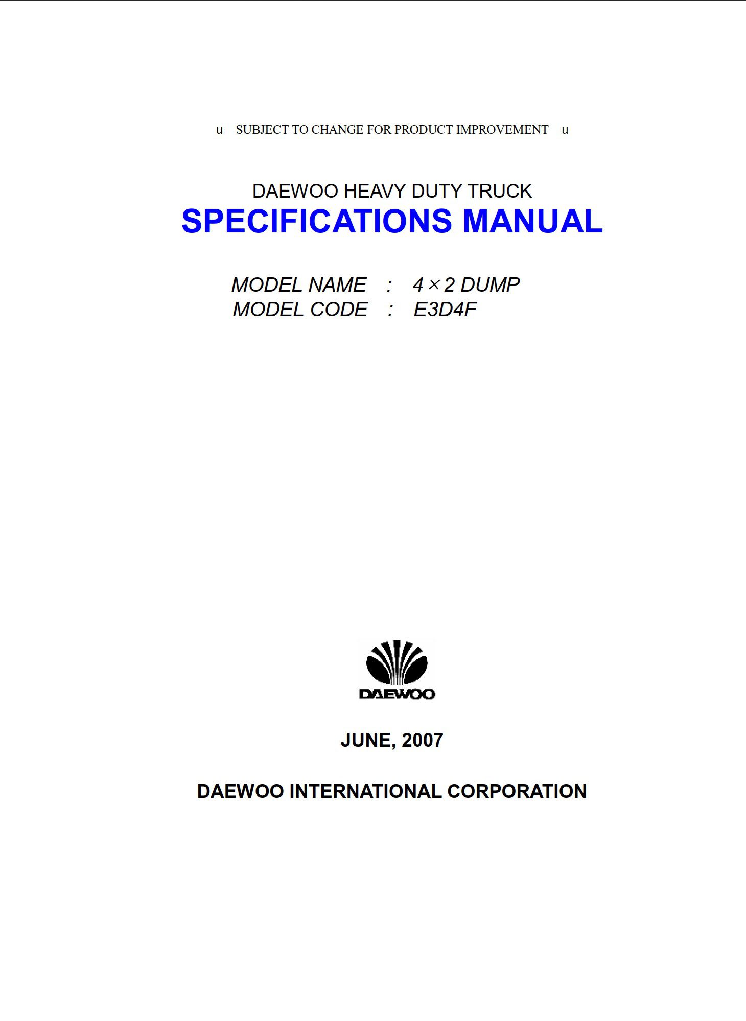 daewoo heavy duty trucks specification manual