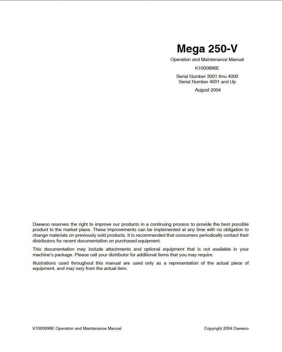 daewoo mega 250 v operation service manual