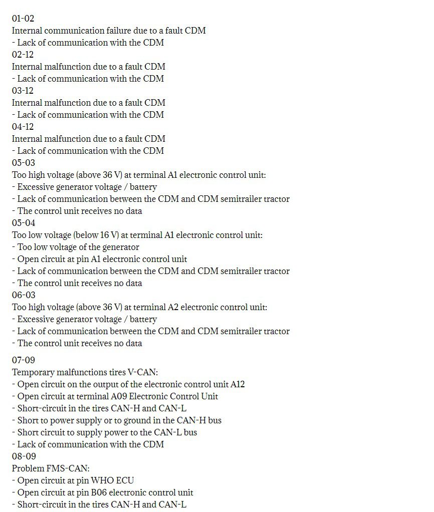 daf lf, cf, xf truck fault codes dtc cdm