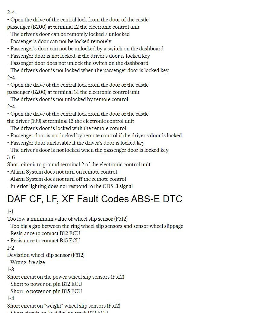daf lf, cf, xf truck fault codes dtc cds 3