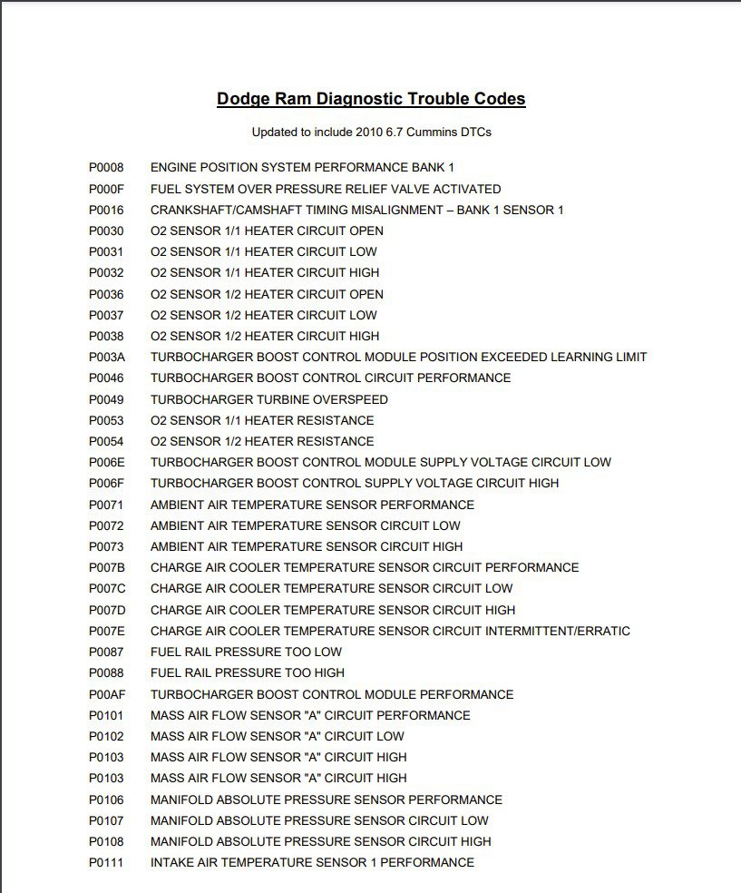 dodge ram diagnostic trouble codes