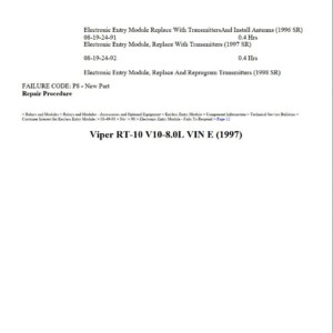 dodge viper 1997 rt 10 v10 8.0l workshop manual