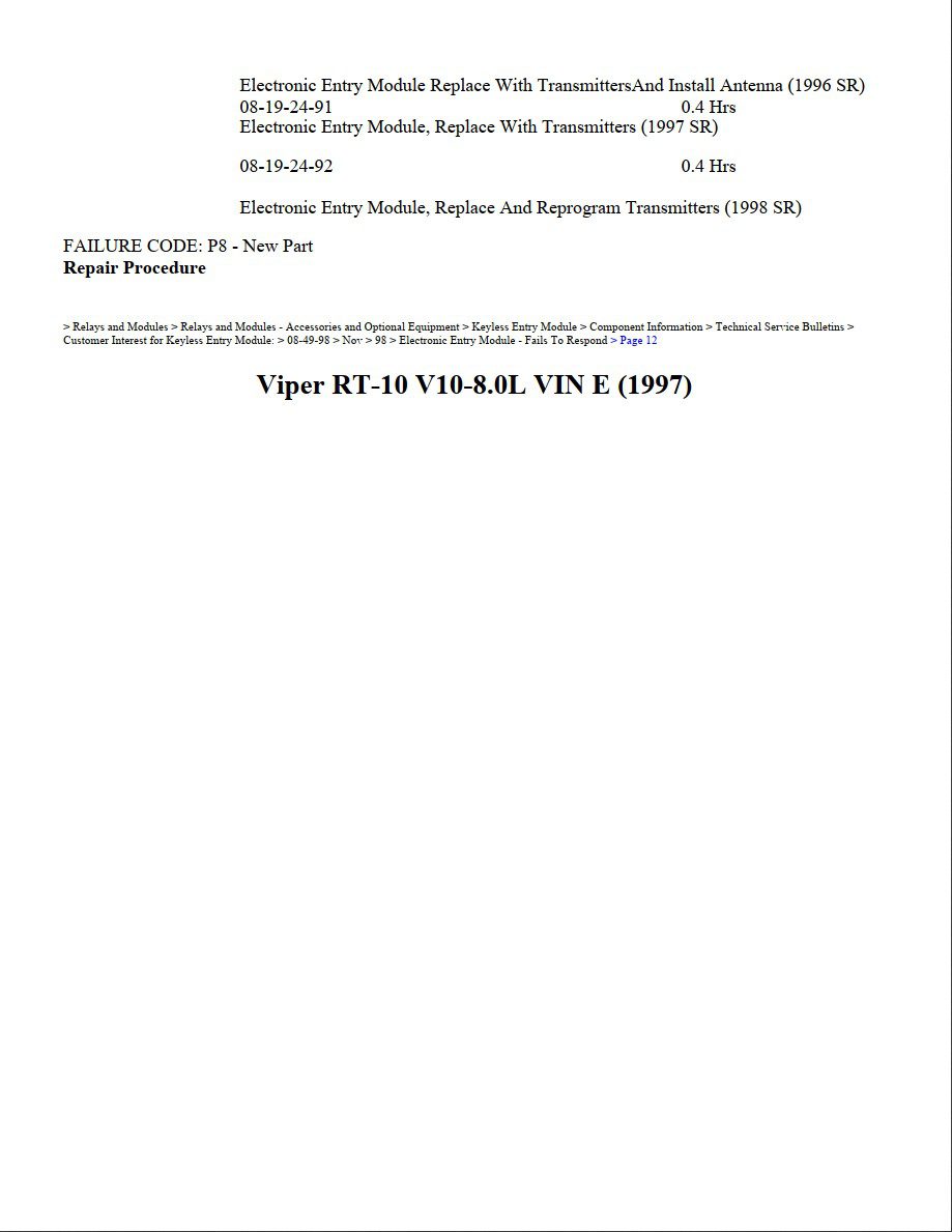 dodge viper 1997 rt 10 v10 8.0l workshop manual