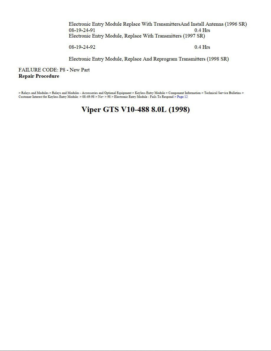 dodge viper 1998 8.0l workshop manual