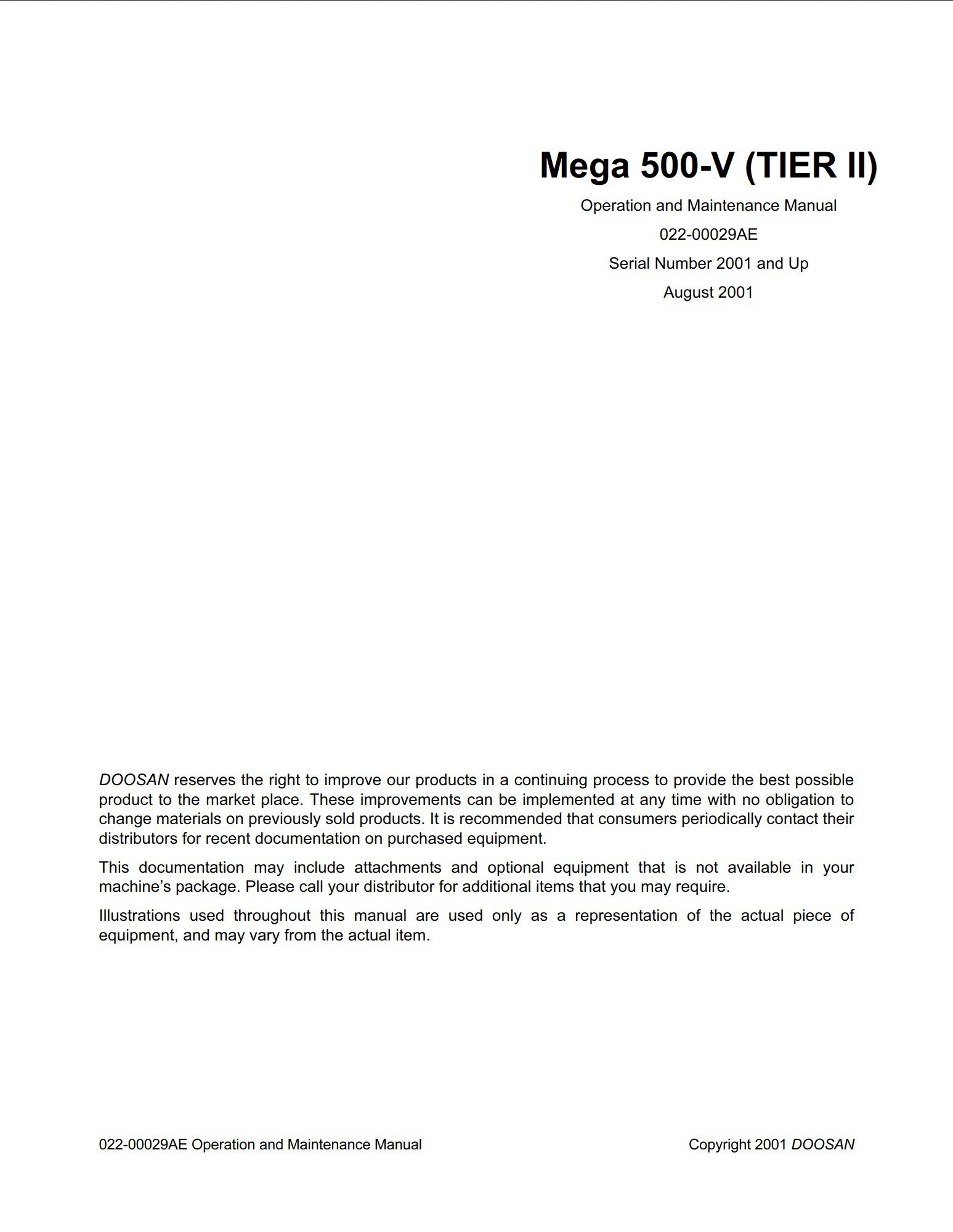 doosan mega 500 v operation and maintenance manual