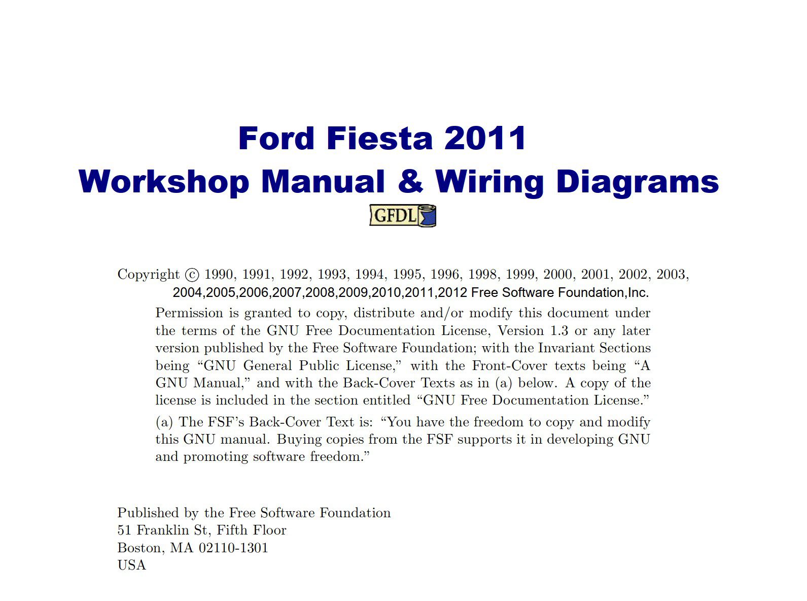 ford fiesta 2011 workshop manual & wiring diagrams