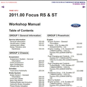 ford focus rs st xr5 2011 workshop repair manual