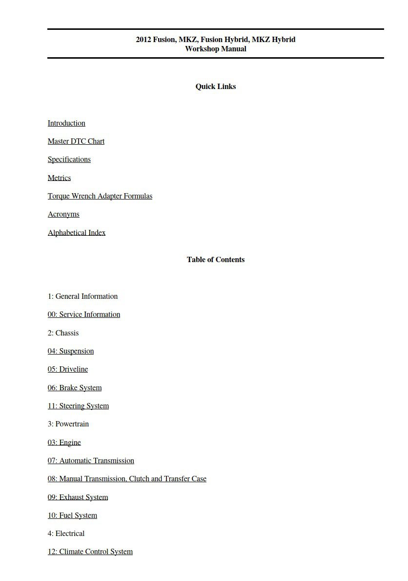 ford fusion hybrid 2012 workshop repair and service manual