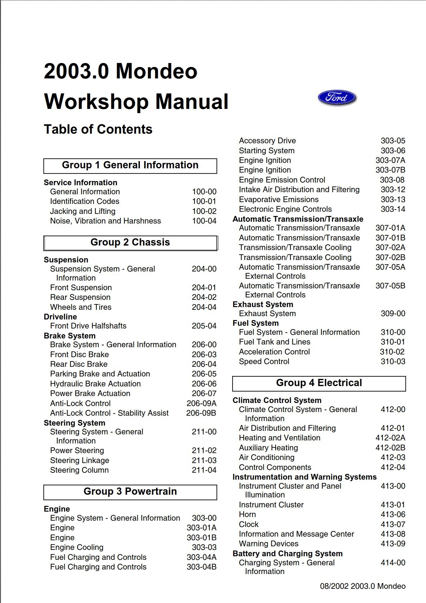 ford mondeo 2003.0 workshop manual