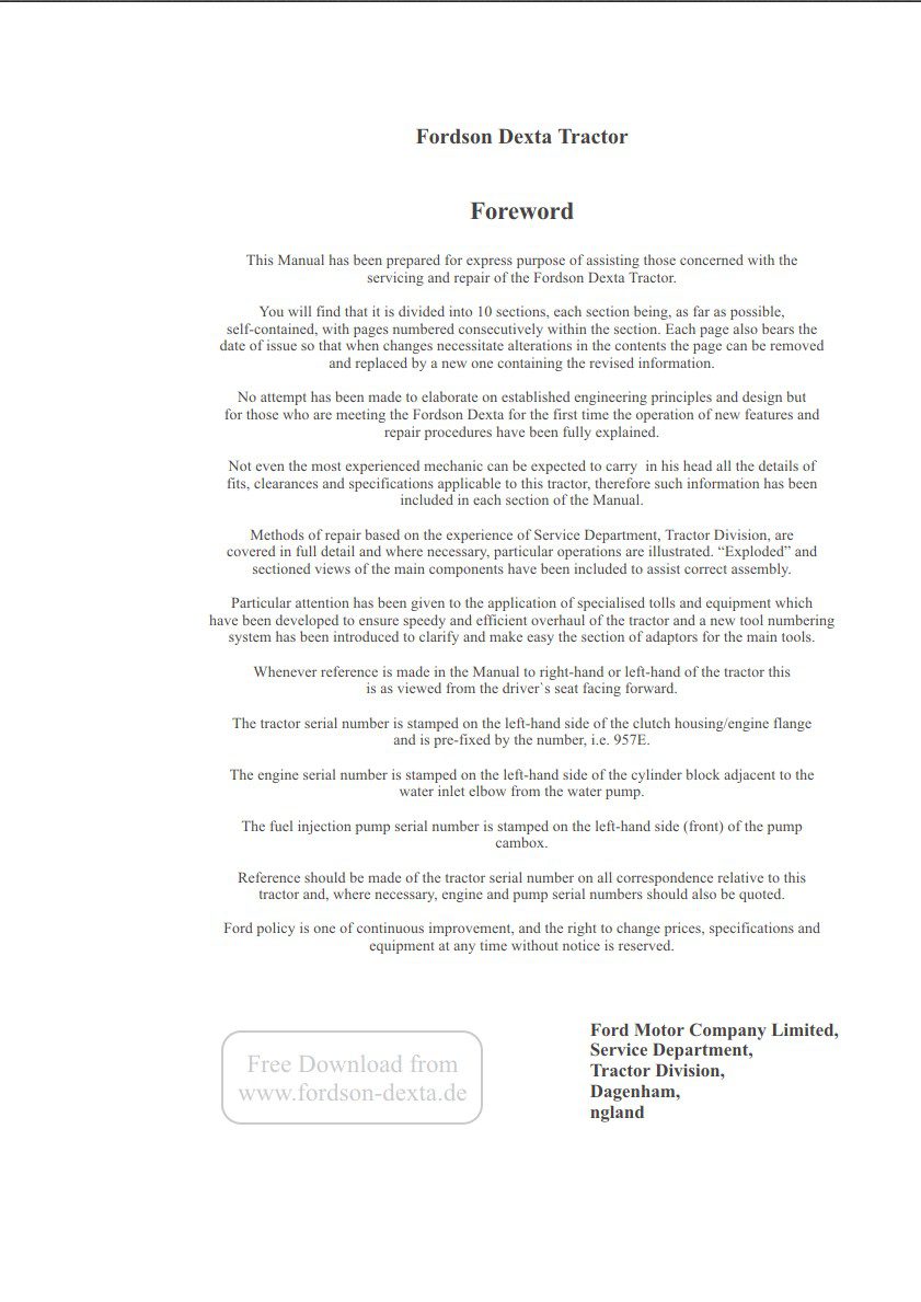 fordson dexta tractor service manual