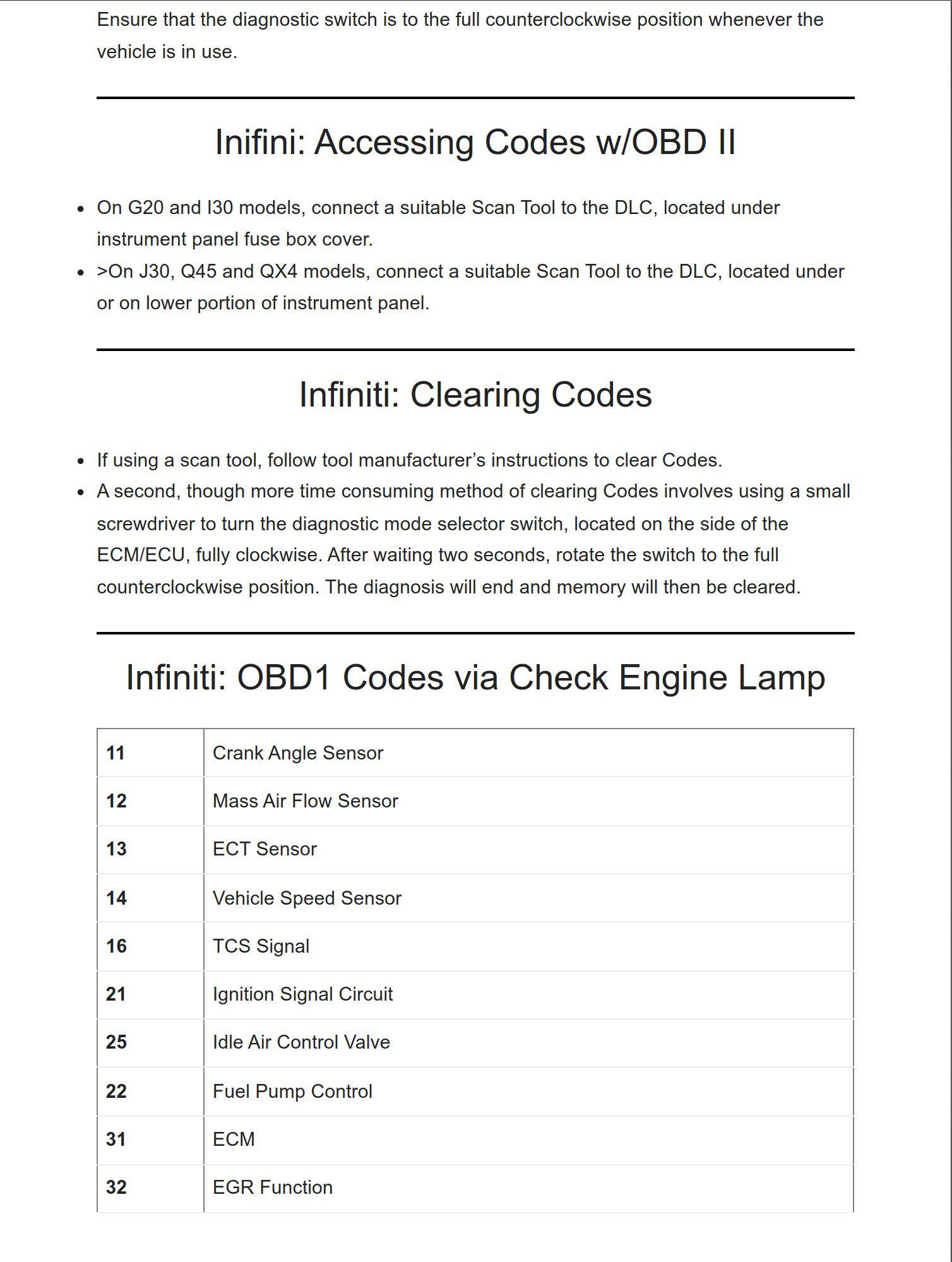 Infiniti OBD OBD2 Error Codes: Comprehensive Coverage And Detailed ...