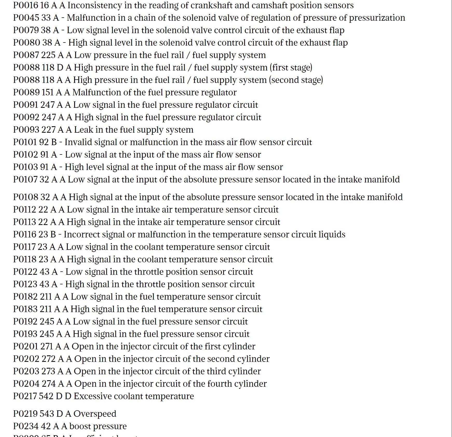 isuzu truck fault codes dtc