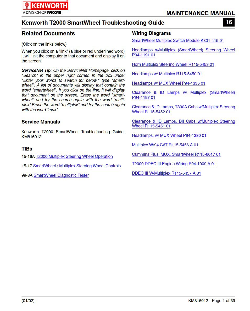 kenworth t2000 smartwheel troubleshooting guide
