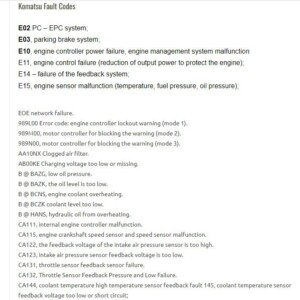 komatsu fault error codes list