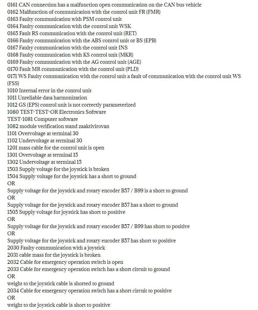 mercedes benz actros, atego, axor gs fault codes dtc