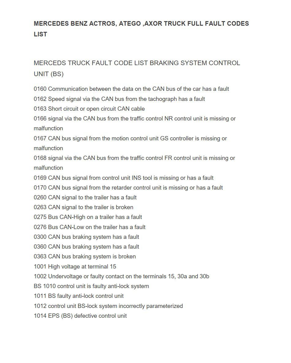mercedes benz axor fault codes list