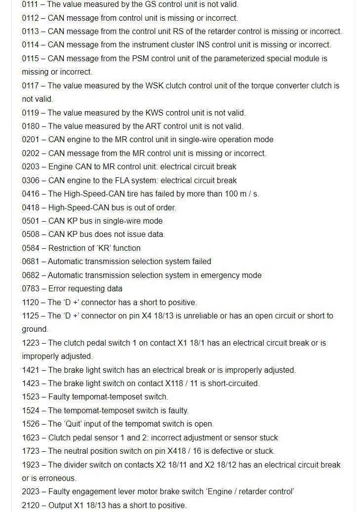 mercedes trucks fr fault codes list