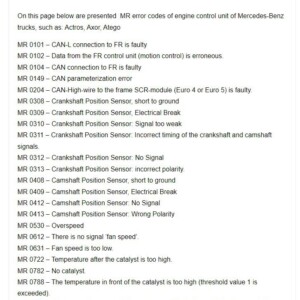 mercedes trucks mr fault codes list