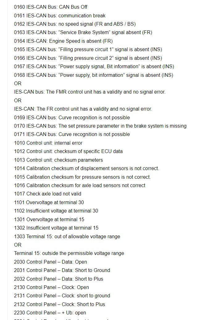 mercedes trucks nr fault codes
