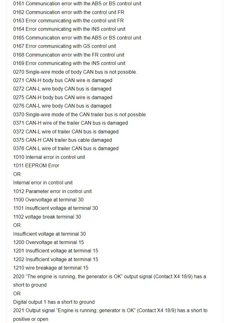 mercedes trucks psm fault codes