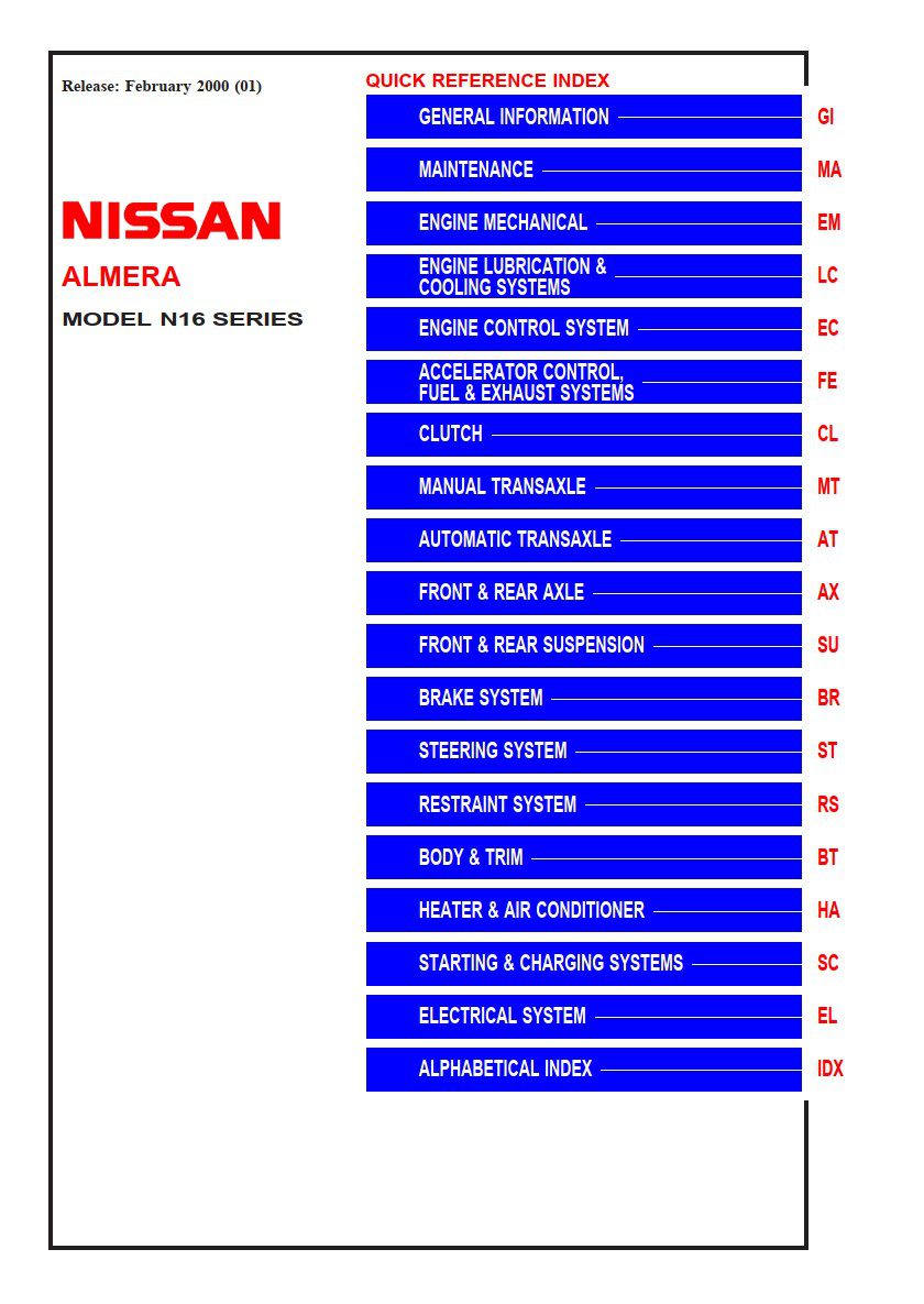 nissan almera n16 series 2000 service manual