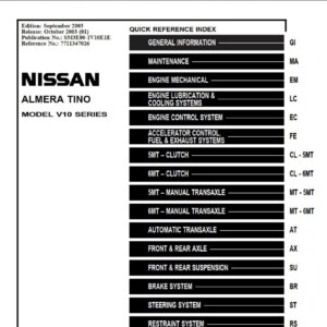 nissan almera tino v10 series 2003 service manual